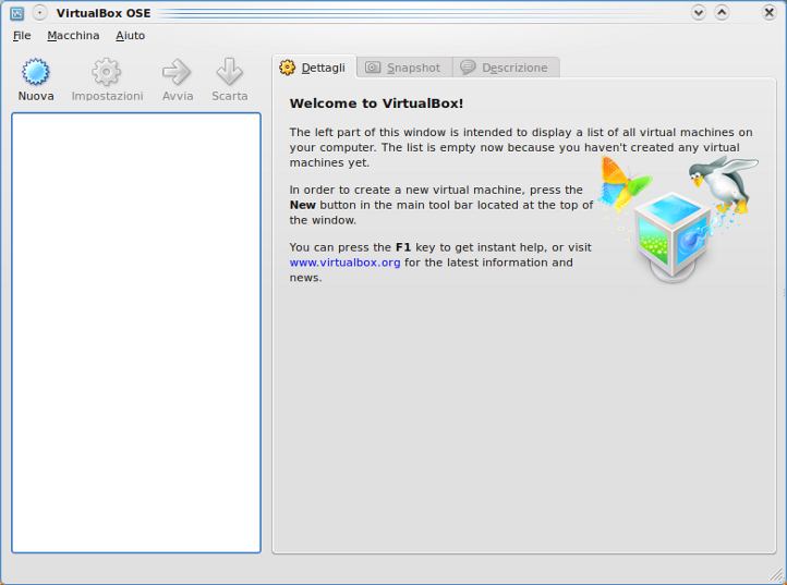 [Schermata iniziale virtualbox]